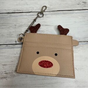 Small tan credit card wallet with chain, reindeer